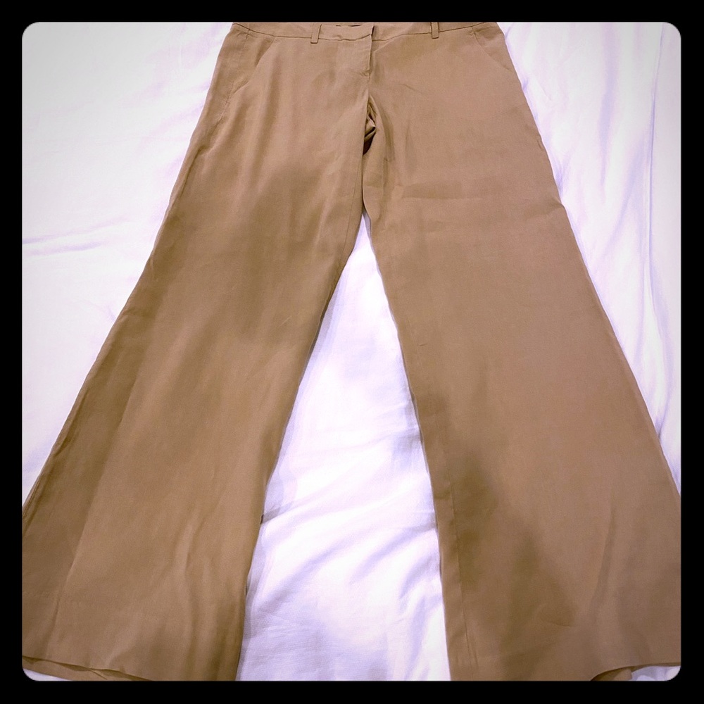 Theory ‘Emery’ linen blend trousers; sz 8